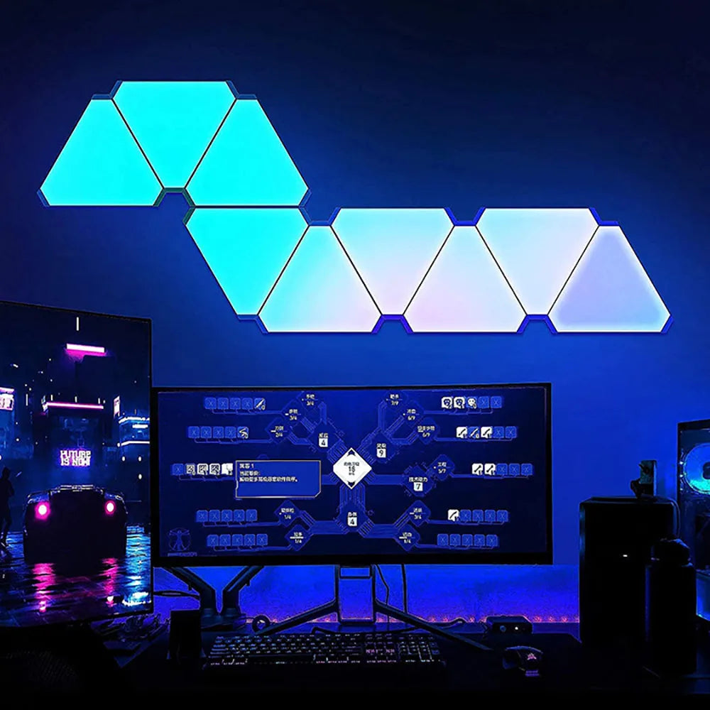 RGB LED Triangular Wall Lamp – Smart Gaming & Ambient Decoration Light, WiFi & Bluetooth, USB 5V