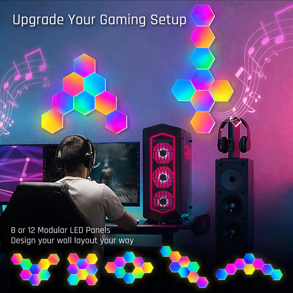 RGB LED Hexagon Wall Light – Bluetooth App-Controlled Gaming Room Ambient Lighting
