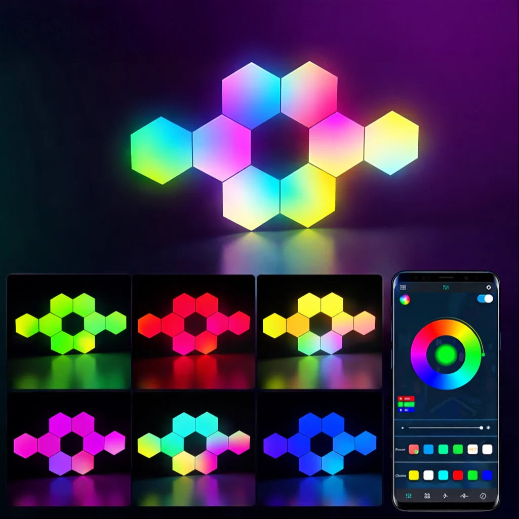 RGB LED Hexagon Wall Light – Bluetooth App-Controlled Gaming Room Ambient Lighting