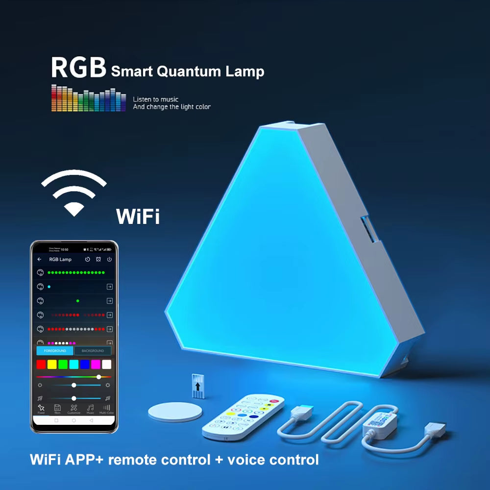 RGB LED Triangular Wall Lamp – Smart Gaming & Ambient Decoration Light, WiFi & Bluetooth, USB 5V