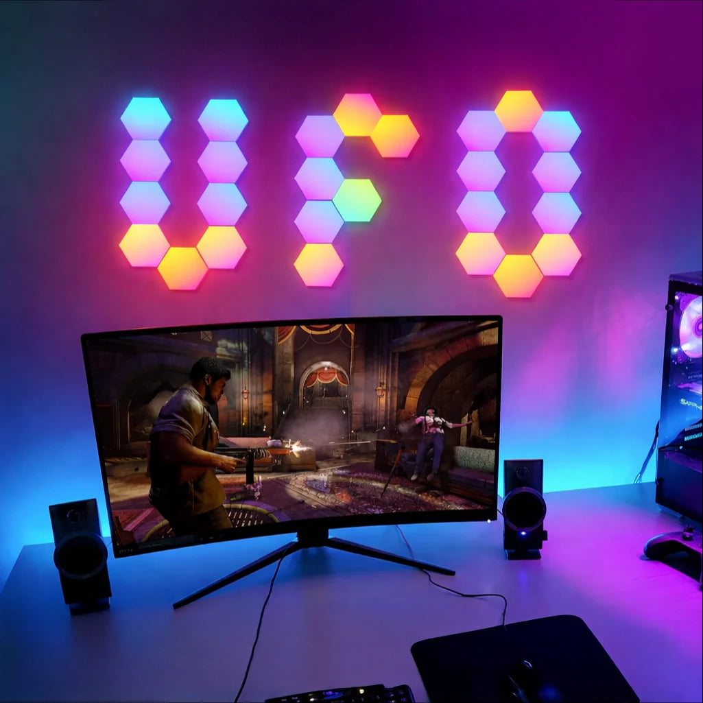 RGB LED Hexagon Wall Light – Bluetooth App-Controlled Gaming Room Ambient Lighting