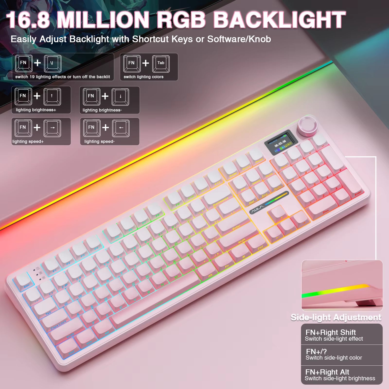 F108 Pro Wireless Bluetooth Keyboard Macro Gaming Keyboard Gasket Hot-Swap Full Size Keyboard with TFT Smart Display