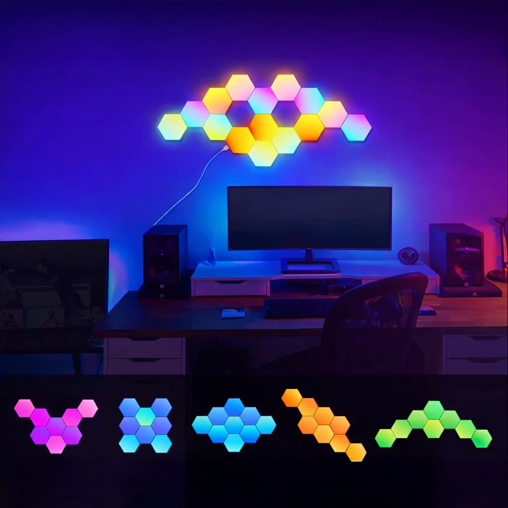 RGB LED Hexagon Wall Light – Bluetooth App-Controlled Gaming Room Ambient Lighting