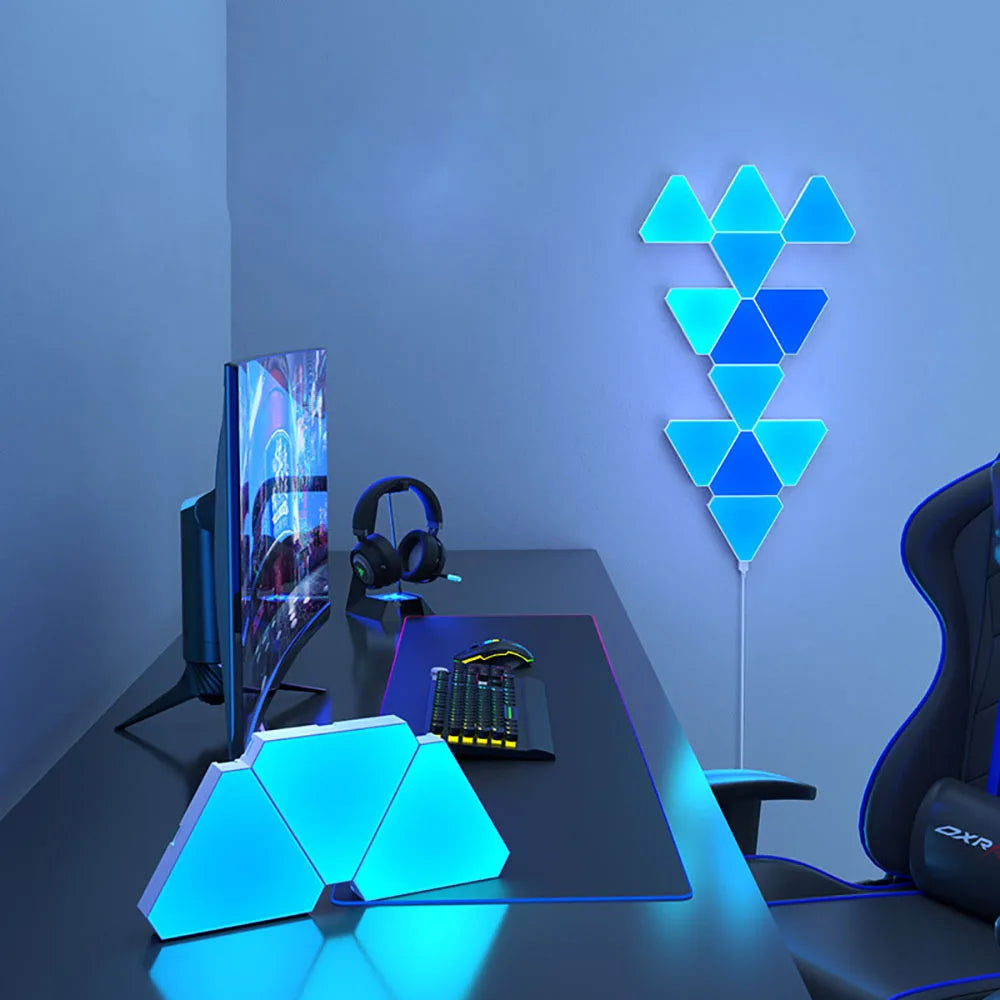 RGB LED Triangular Wall Lamp – Smart Gaming & Ambient Decoration Light, WiFi & Bluetooth, USB 5V
