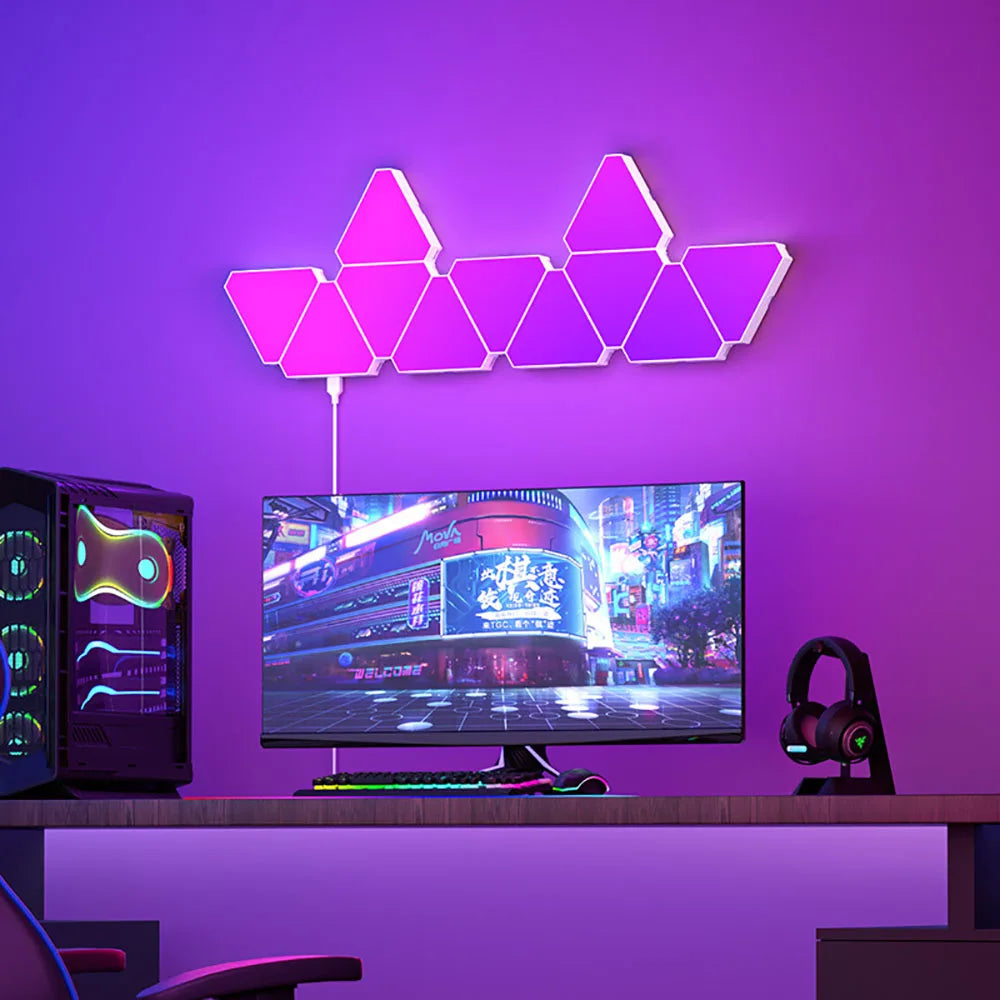 RGB LED Triangular Wall Lamp – Smart Gaming & Ambient Decoration Light, WiFi & Bluetooth, USB 5V