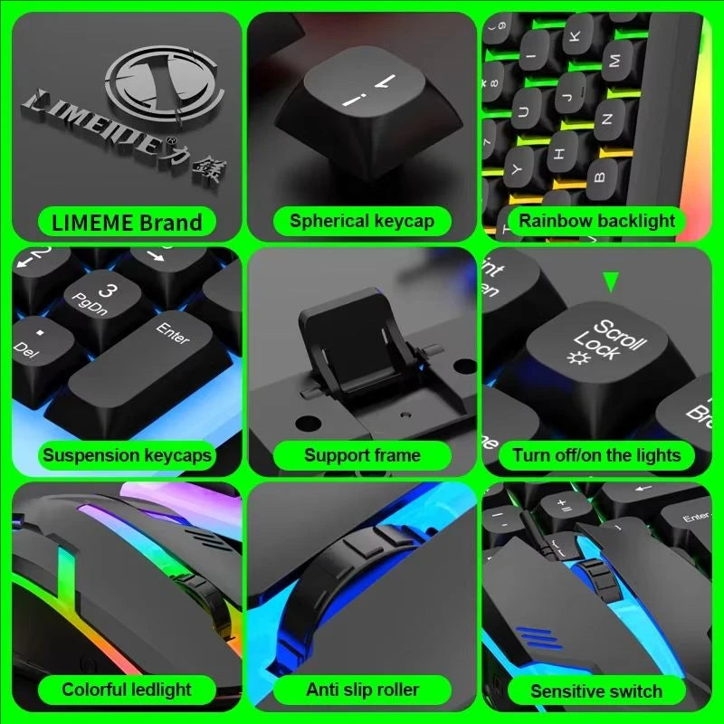GTX350 Gaming Keyboard Mouse Combos Computer Laptop Backlight Gamer Kit LED Wired USB Keyboard GTX350 Set-Black