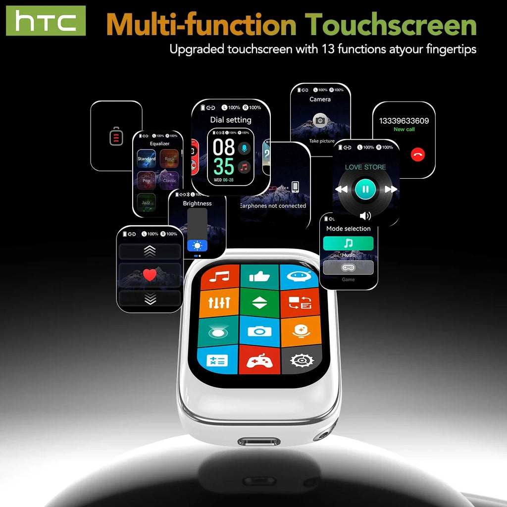 HTC NE48 Bluetooth 6.0 TWS Wireless Earbuds with Smart Touch Screen, Sports Fit & HD Audio