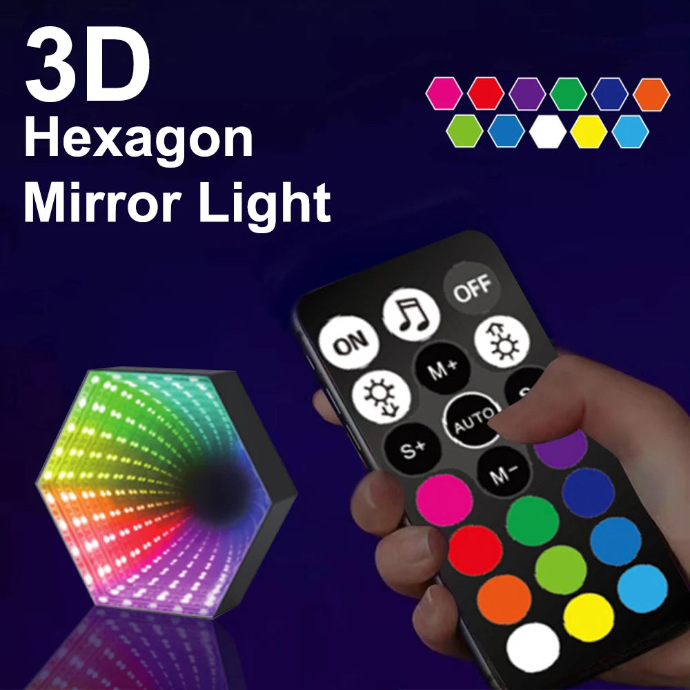RGB 3D Hexagonal Infinity Mirror Light LED Desktop Ambient Lamp Computer Game Music Rhythm Sync Lights Room Decor