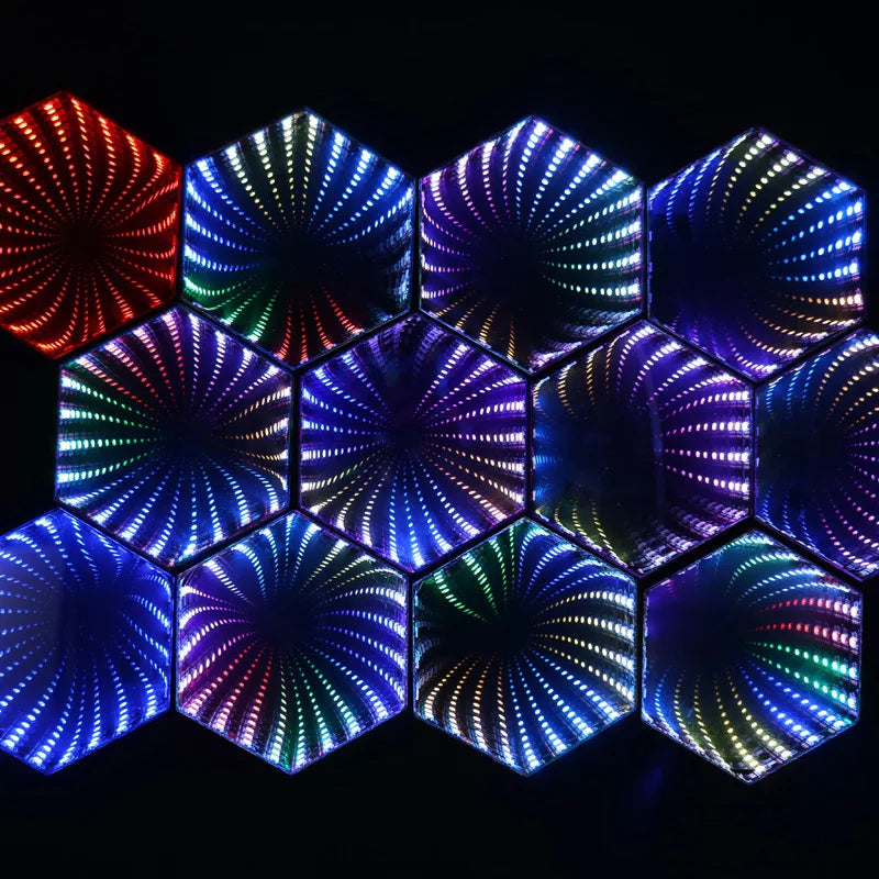 RGB 3D Hexagonal Infinity Mirror Light LED Desktop Ambient Lamp Computer Game Music Rhythm Sync Lights Room Decor