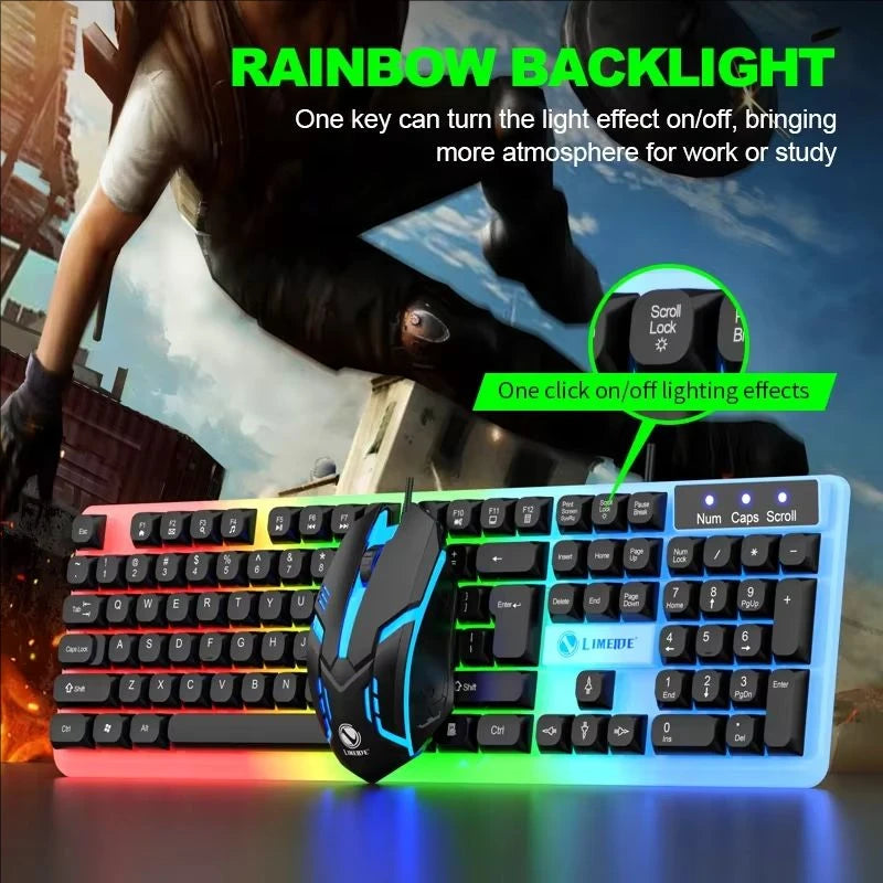 GTX350 Gaming Keyboard Mouse Combos Computer Laptop Backlight Gamer Kit LED Wired USB Keyboard GTX350 Set-Black