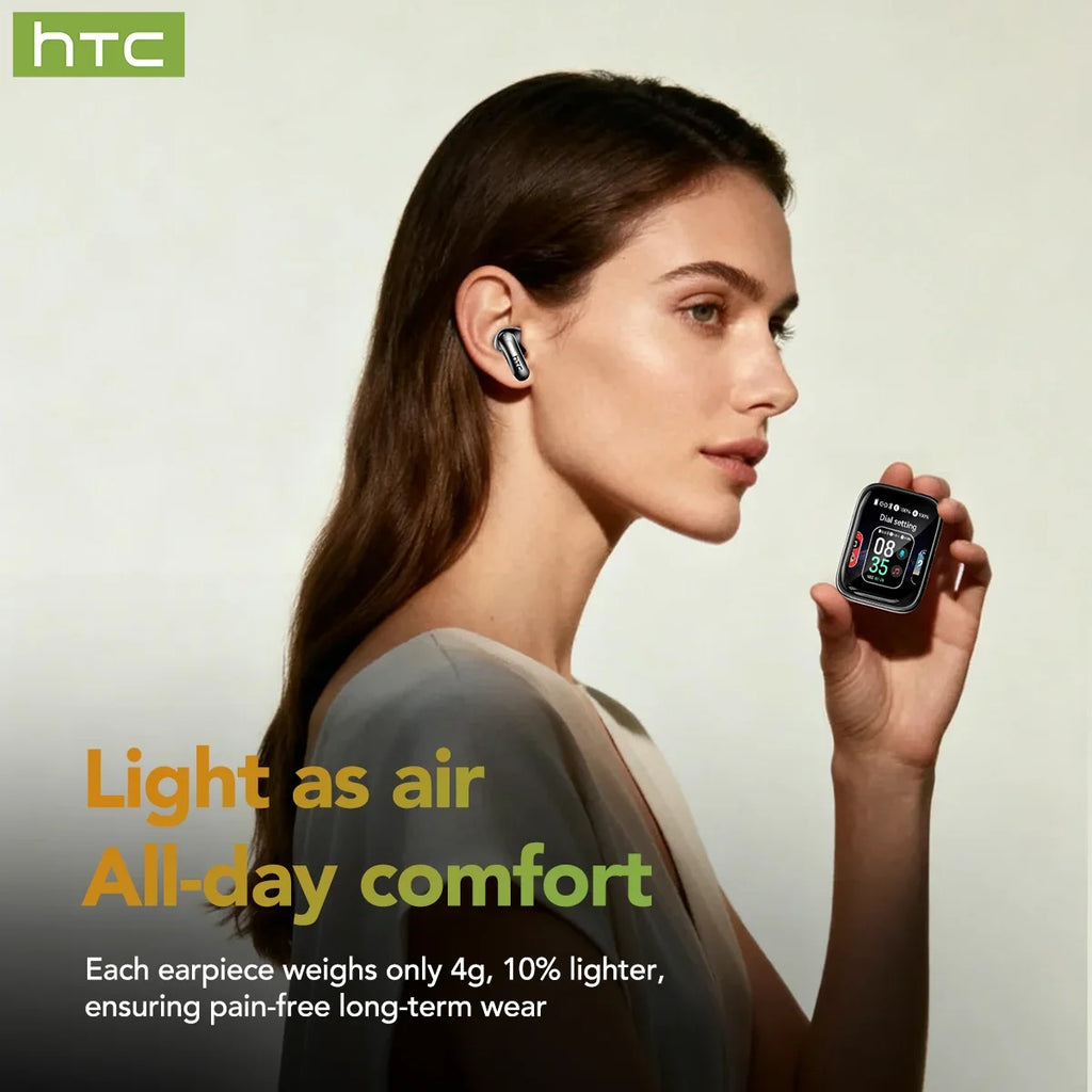 HTC NE48 Bluetooth 6.0 TWS Wireless Earbuds with Smart Touch Screen, Sports Fit & HD Audio