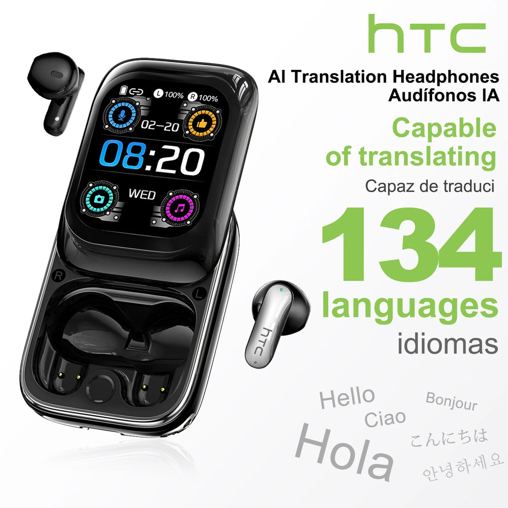 HTC NE48 Bluetooth 6.0 TWS Wireless Earbuds with Smart Touch Screen, Sports Fit & HD Audio