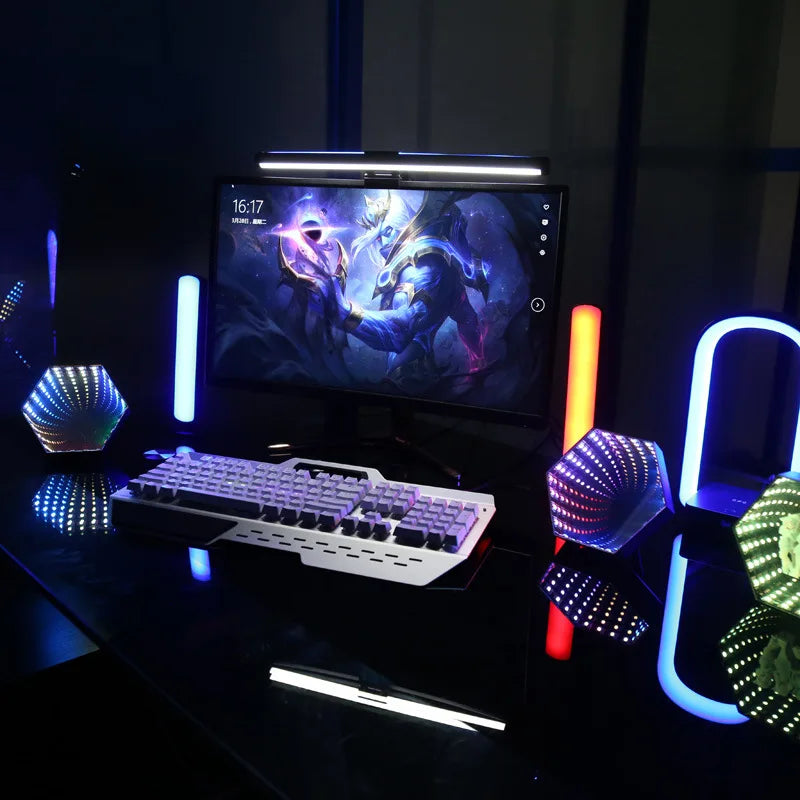 RGB 3D Hexagonal Infinity Mirror Light LED Desktop Ambient Lamp Computer Game Music Rhythm Sync Lights Room Decor